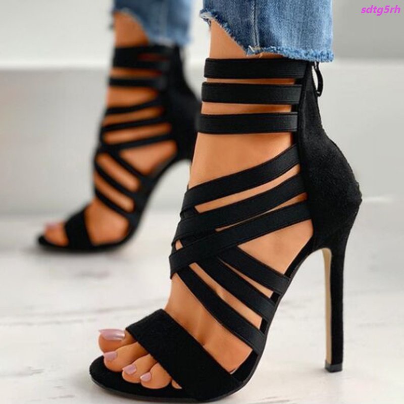 Moda Para Mujer Toda La Temporada Vendaje Negro Peep Toe Tacones