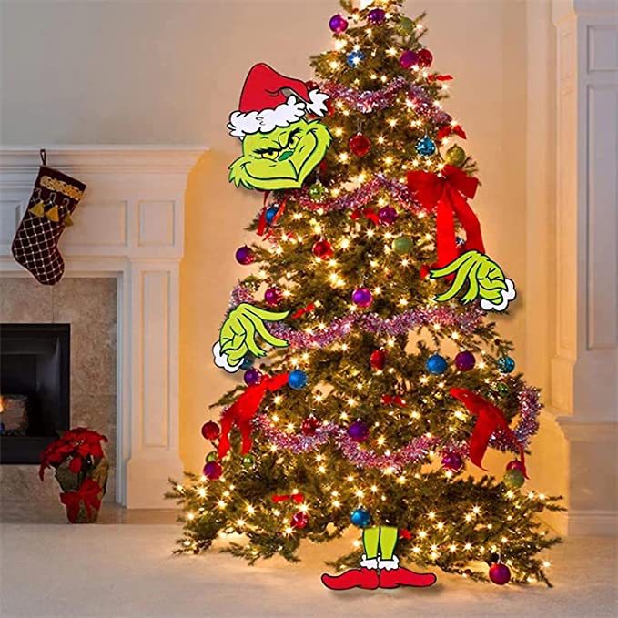 Decoración De Árbol De Navidad Creativo De Papel Soporte De Grinch Adornos Colgantes Piernas 