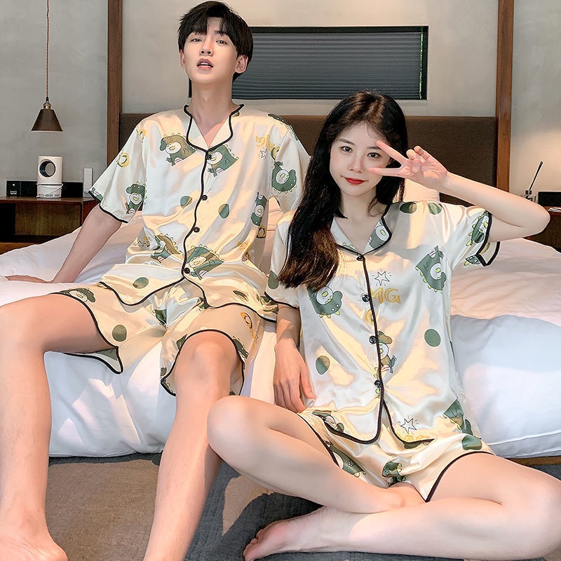 Pijama De Pareja Mujeres Verano Seda Hielo Manga Corta Delgada-Internet  Celebridad Año Nuevo Venta Caliente Talla Grande Imitación Sil Para Hombres