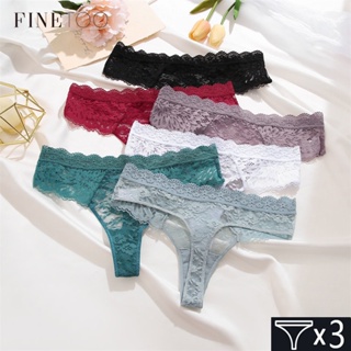 3 Unids/pack) Bragas De Tanga Semitransparentes De Encaje Para Mujer, Color  Sólido Ahuecado, Moda de Mujer