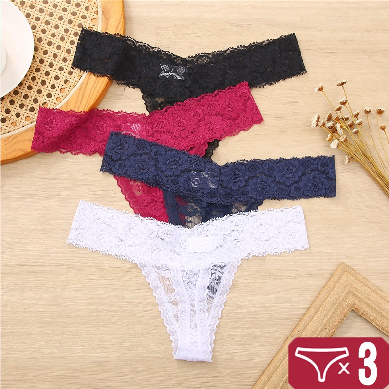 3 Unids/Set Bragas De Encaje Ropa Interior Floral Completa De Las Mujeres  Calzoncillos Sexy Tanga Lencería Femenina Íntimos