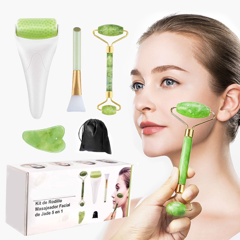Rodillo Masajeador Facial De Jade, Facial Gua Sha, Ice Roller For Face ...