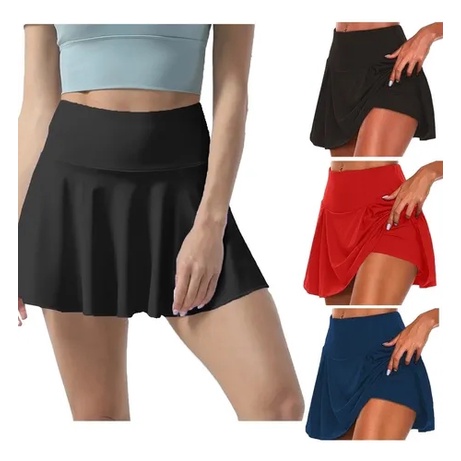  Falda plisada de tenis y bádminton para mujer, falda blanca  para golf, falda suelta de secado rápido, cintura alta, falda 2 en 1, Negro  - : Ropa, Zapatos y Joyería