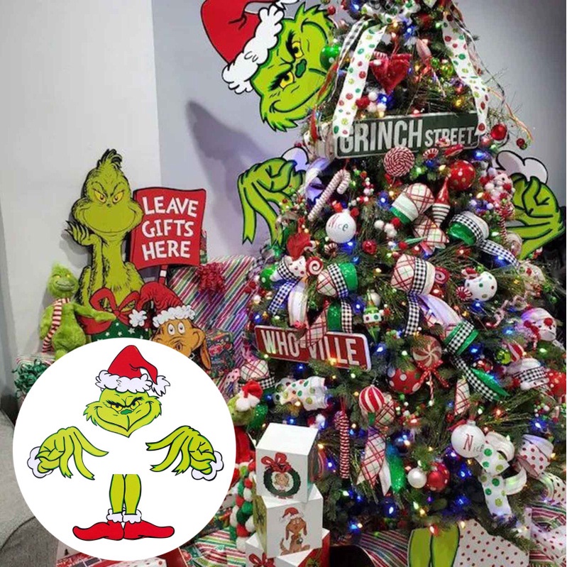 Pack 24 Adornos Navideños Del Grinch: Colgantes De Madera Para árbol De Navidad