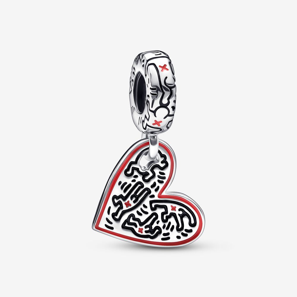 Keith Haring x Fit Pandor Charms Barking Dog Art People Heart Love Figures Double Dangle Radiant Angel Charms Snake Chain Bracelet Moda Mujer