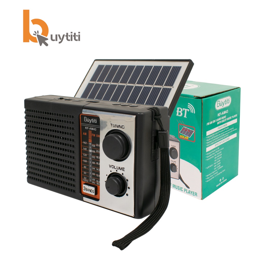 Radio Bluetooth FM con linterna y panel solar - Buytiti