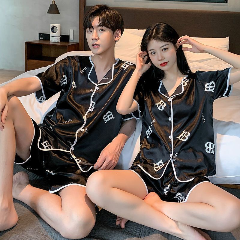 Pijama De Pareja Mujeres Verano Seda Hielo Manga Corta Delgada