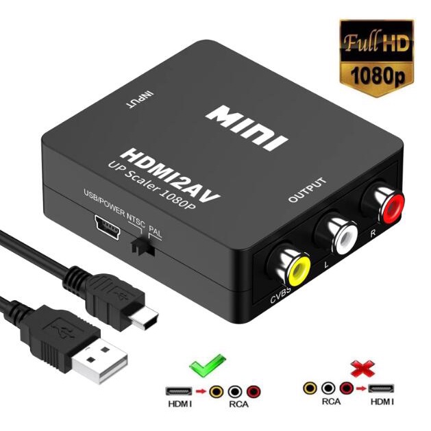 Convertidor Adaptador HDMI a AV RCA 1080p Full HD Video Blanco