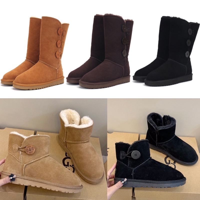 UGG 2022 Nuevas Botas De Nieve Con Botones Mujer Piel Cortas Una