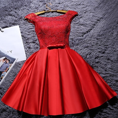 Vestido Corto De Noche De Satén De Encaje Vino Rojo Gris Una Línea De Novia Formal Fiesta De Vestidos Bata De Soiree | Shopee México