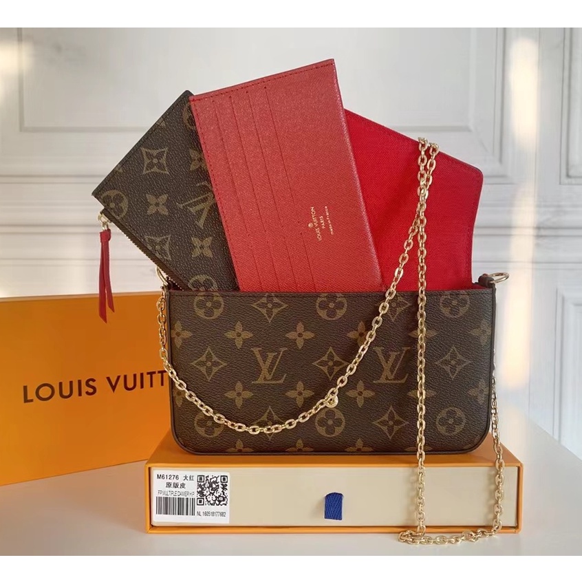 Bolso de hombro original de Louis Vuitton, bolso de mano genuino Felicie LV,  nuevo bolso de cadena tres en uno para mujer M61276