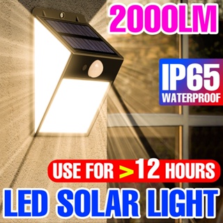  Luces solares para exteriores – Sensor de movimiento giratorio  de 2000 lm, 350 LED con luz de seguridad solar con IP65 impermeable LED  para exteriores, luz de pared inalámbrica súper brillante
