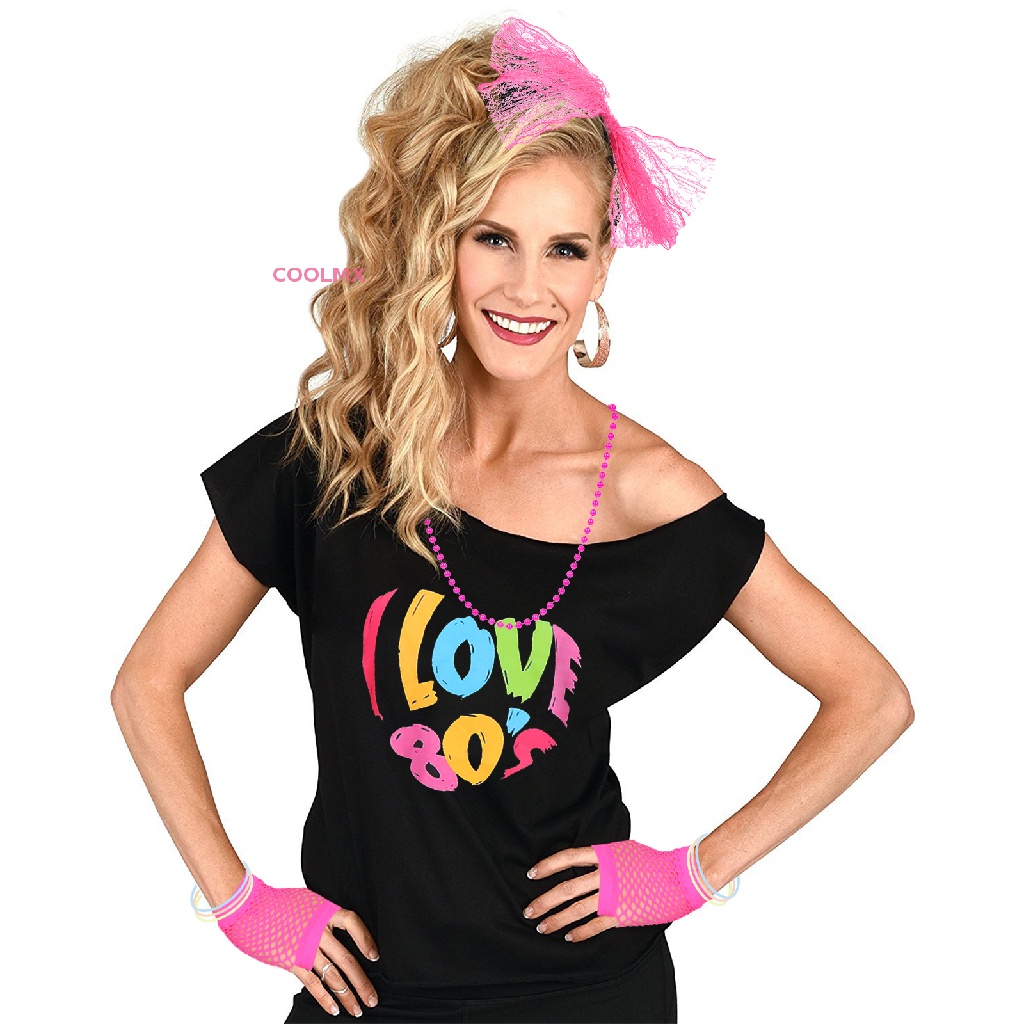 COOLMX 80s Disfraces Retro Outfit Accesorio Para Mujer I LOVE Camisas De Los 80 Tops