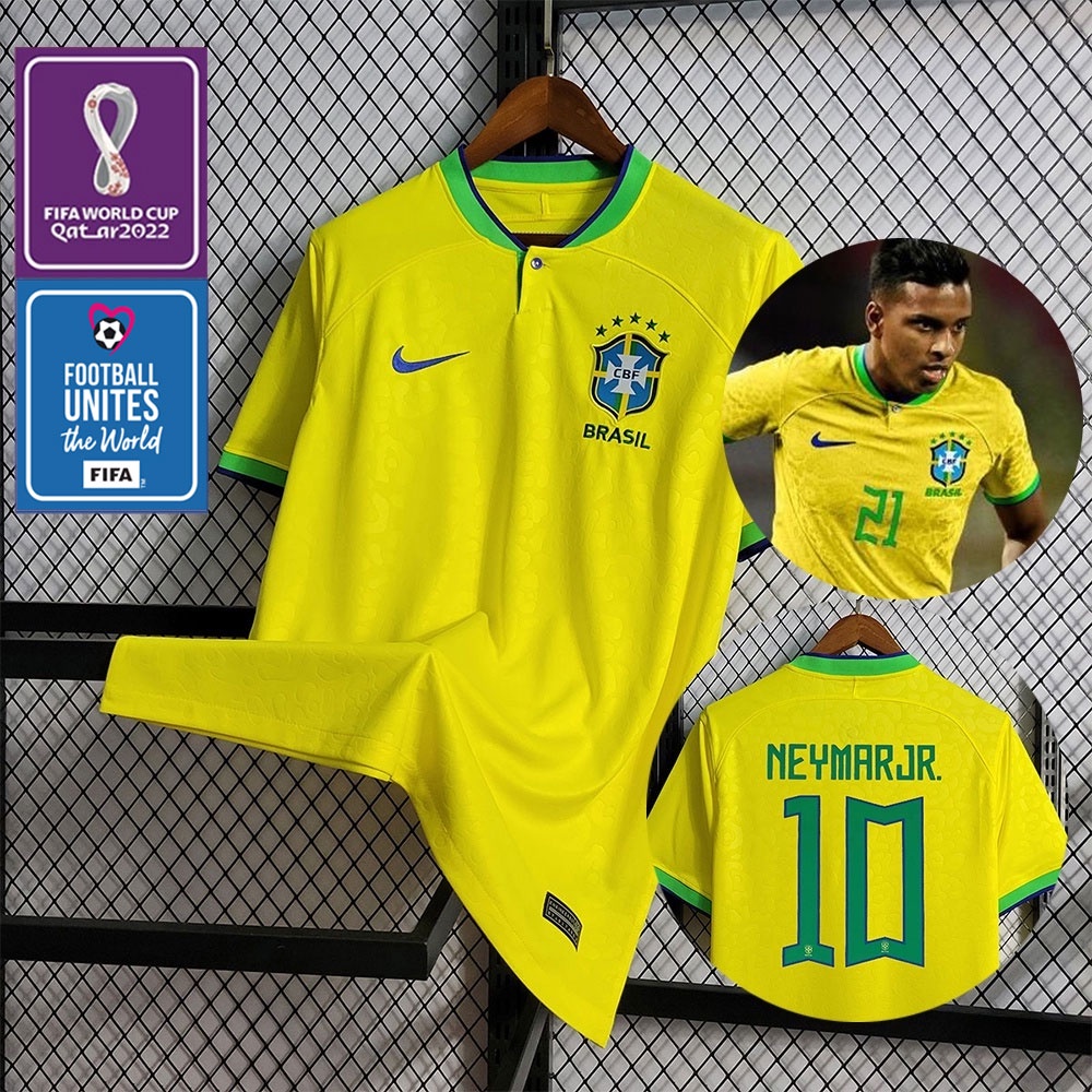 Camiseta 2ª Brasil Neymar JR 10 Niño Copa Mundial 2022 Manga Corta