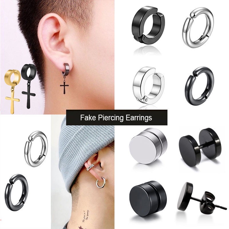 13 Pares Aretes Hombre Falsos Piercing Imán Arracadas Set