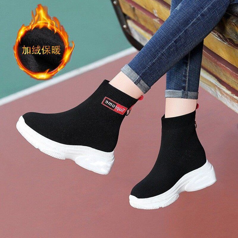 Zapatillas De Deporte Elasticas De Invierno Con Suela Gruesa Para Mujer Zapatos Casuales Planos Antideslizantes Suaves Y 39 s Botas Deportivas Calidas Shopee Mexico