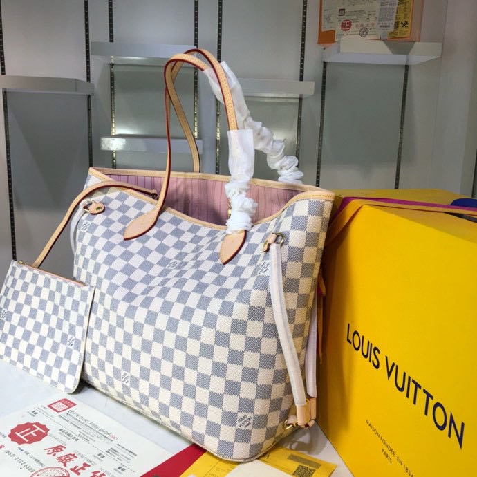 original Y Genuino ➕ Número De Serie] louis vuitton Blanco Cuadros Bolsos  De Compras Señoras Talla Grande Bolso tote 32x29x17cm