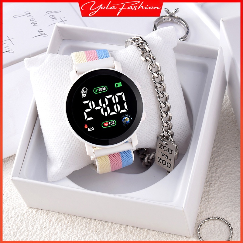 Reloj Digital De Moda Con Pulsera Para Mujer Cuarzo LED Acero