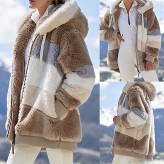 40 # abrigos mujeres más tamaño botón tops de felpa con capucha abrigo de  lana suelta invierno chaqueta de dama mantener bolsillos calientes  chaqueton