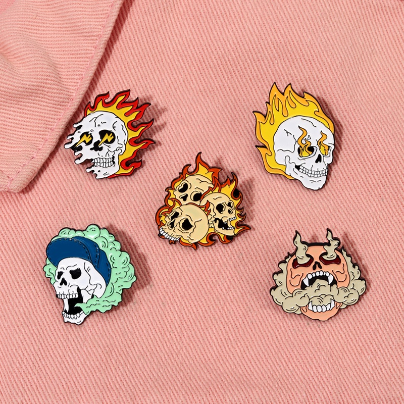 Funny This Is Fine Enamel Pins Cartoon Skeleton Fire Brooch Badges ...