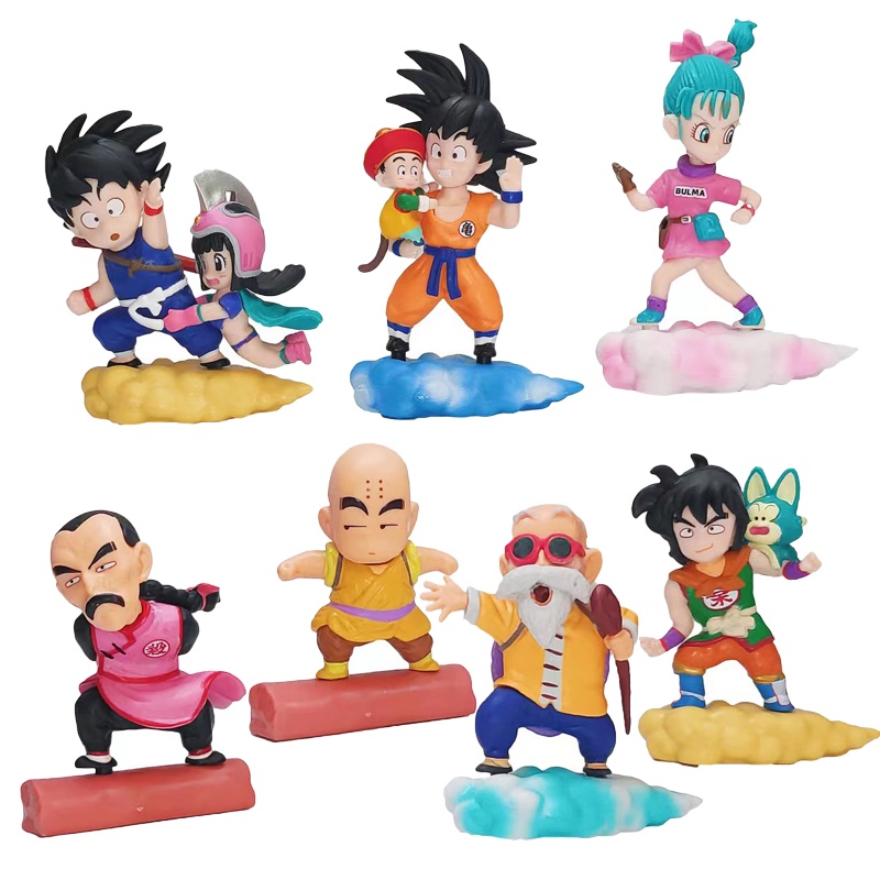 7pcs Dragon Ball Son Goku Dolls Bulma Yamcha Master Roshi Anime Figuras 