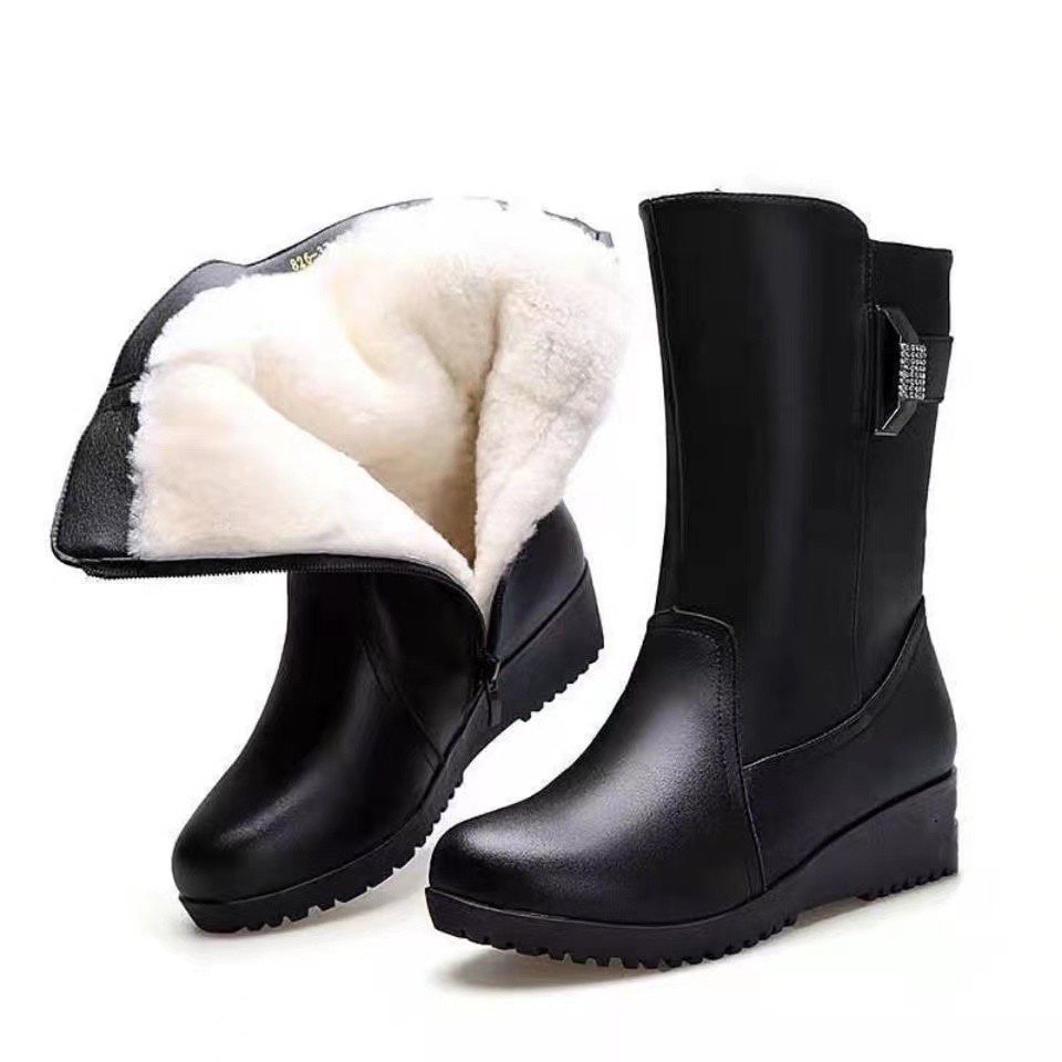 Cu as Botas Transpirables Slipon Middle h T rmicas De Invierno Tacones De Tobillo Casual Para Mujer Y 39 s Zapatos Ancho Becerro Nieve