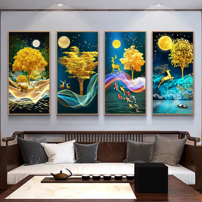  Cuadros abstractos modernos, árbol del dinero, bajo la luz de  la luna, lienzo enmarcado para sala de estar, decoración del hogar, 24 x 50  pulgadas, marco : Todo lo demás