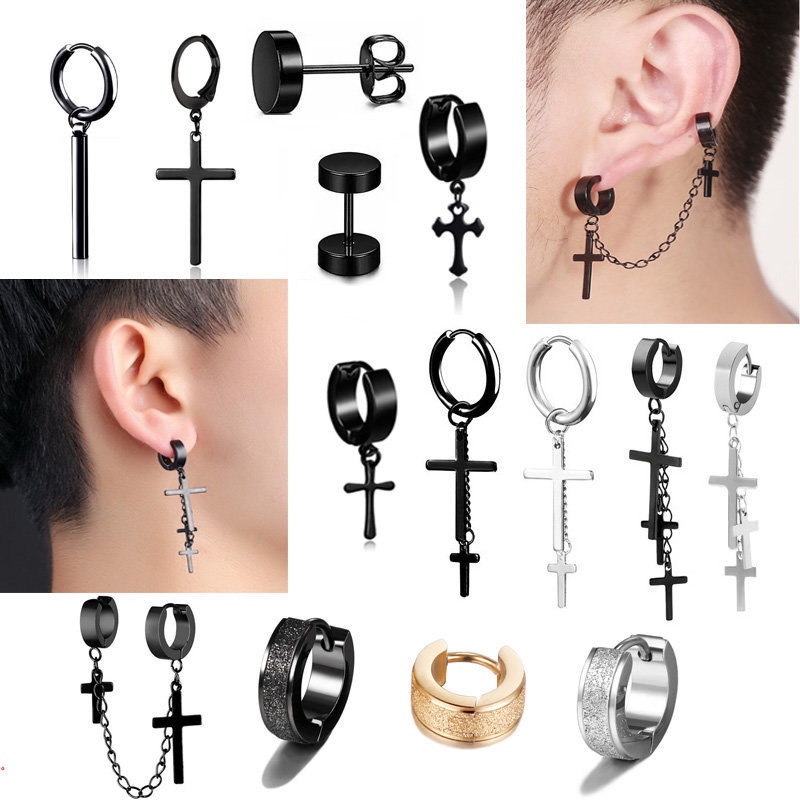 Tender Lihome Aretes Cruz Hombre Pendientes Arracada Acero