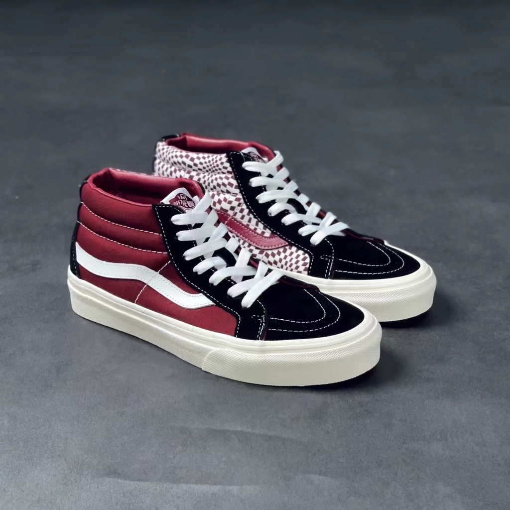 VANS SK8 Mid Clasico Mediados De Rayas De Tablero De Ajedrez Borgona Unisex Zapatillas De Deporte casual Para Los Hombres Y Las Mujeres De La Moda 1983 Shopee Mexico