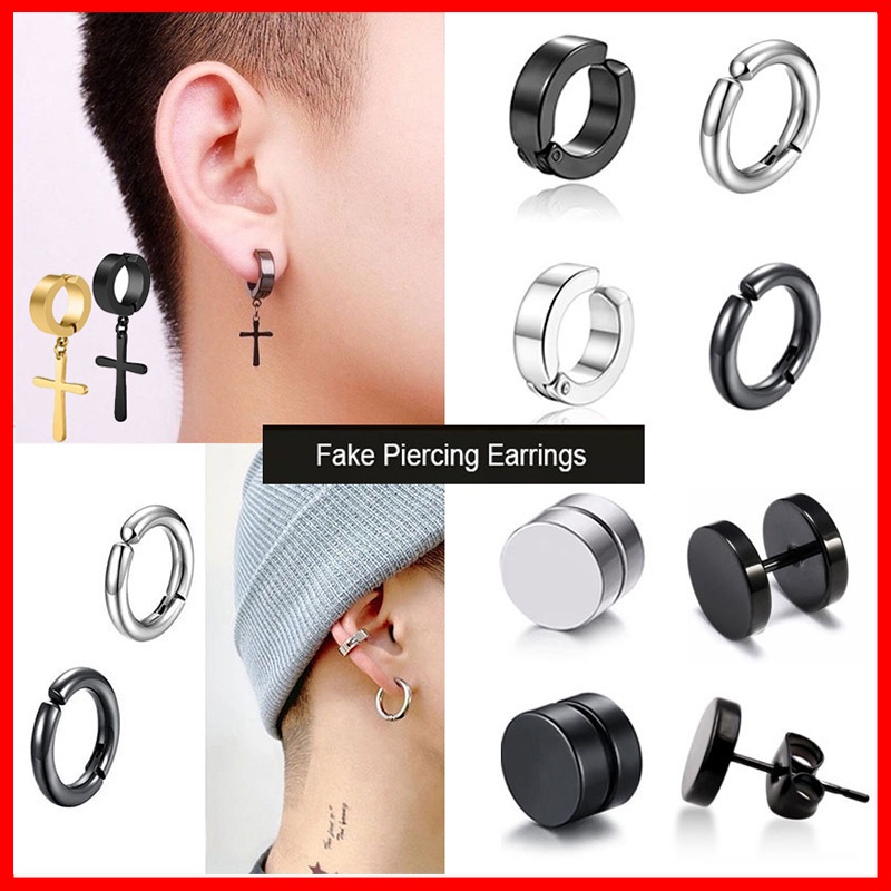 aretes para hombre/aretes de cruz/aretes de iman/Pendientes De Acero  Inoxidable Para Mujer color Negro/Plata Para Hombre