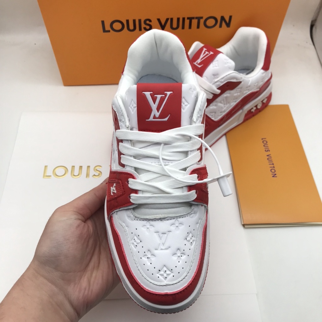 2023 Real Shot Louis Vuitton Trainer Lv blanco amarillo bajo parte superior  zapatos casuales Unisex zapatos de tenis