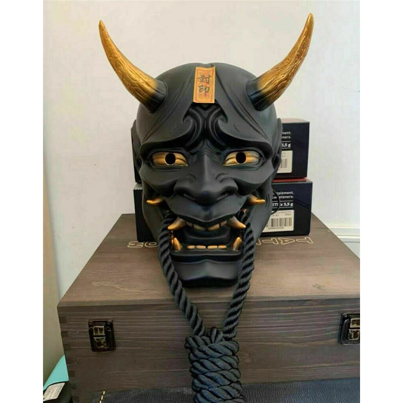 Máscara Negra Japonesa Hannya Devil Demon Oni Samurai Prajna Cosplay