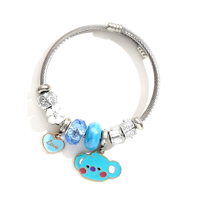 BTS BT21 Dibujos Animados Lindo Pandora Delicado Brazalete Pulsera Ajustable Colgante Cristal De Acero Inoxidable Accesorios De Moda Para Mujer