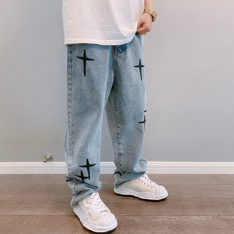 Hombres Streetwear Baggy Jeans Pantalones Cross Hip Hop Hombres Pantalones  Vaqueros Sueltos Mujeres Oversize Boyfriend Jeans