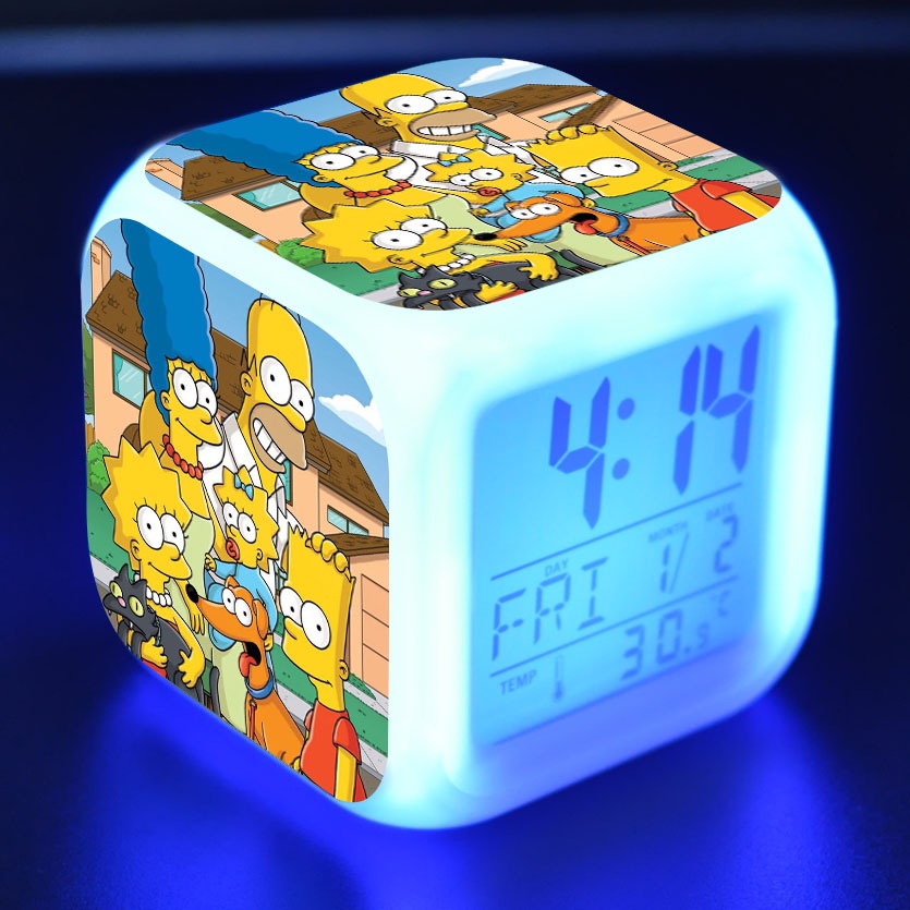 Reloj Despertador De Los Simpsons Colorido Humor Luminoso LED Cuadrado