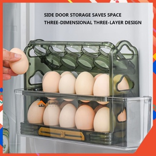 Contenedor de almacenamiento de huevos para refrigerador, 3 niveles con  tapa abatible, organizador de huevos para puerta de refrigerador, bandeja  de