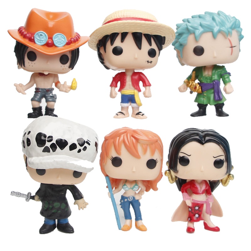 6pcs One Piece Funko POP Anime Figuras Luffy Zoro Ace Nami Trafalgar D