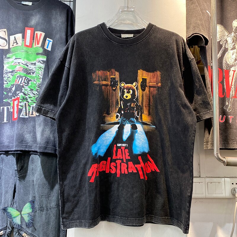 2022 Heavy High Quality Material Oversize Kanye West T shirt Men Women Bear Cartoon T Shirt XAA5
