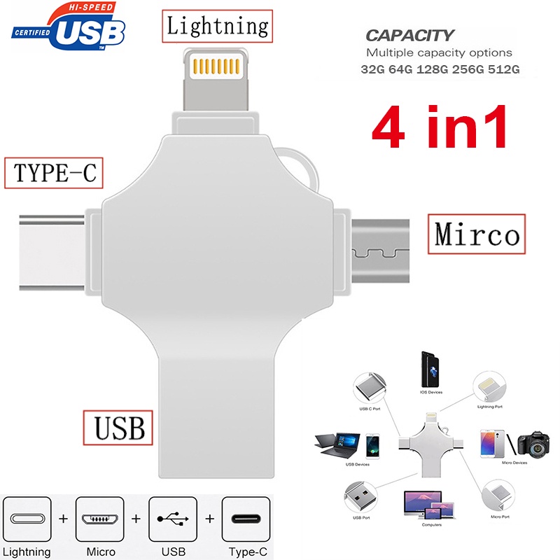 Unidad Flash USB 128 de Metal, pendrive OTG de 512GB, 256GB, 3,0 GB, 64GB,  para