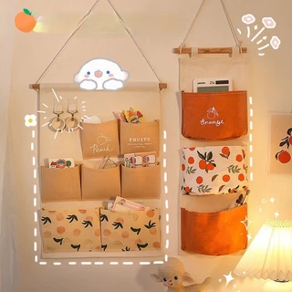 Organizador Colgante De Pared - 12 Bolsillos, Algodón/Lino, Naranja