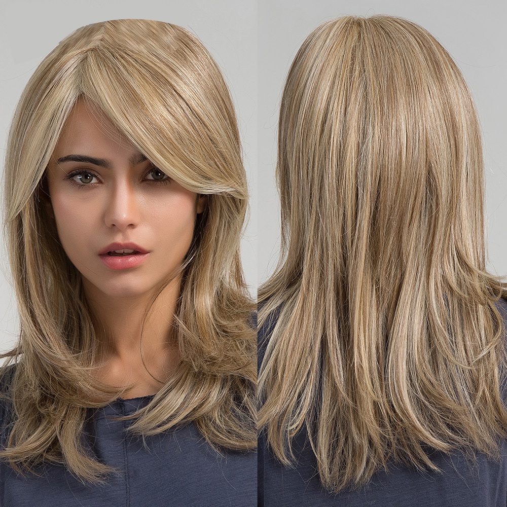 Peluca Sintética Rubio Ombre Estilo Bob Para Mujer - Con Pinzas Naturales, Longitud Media, Lacia Y Suave