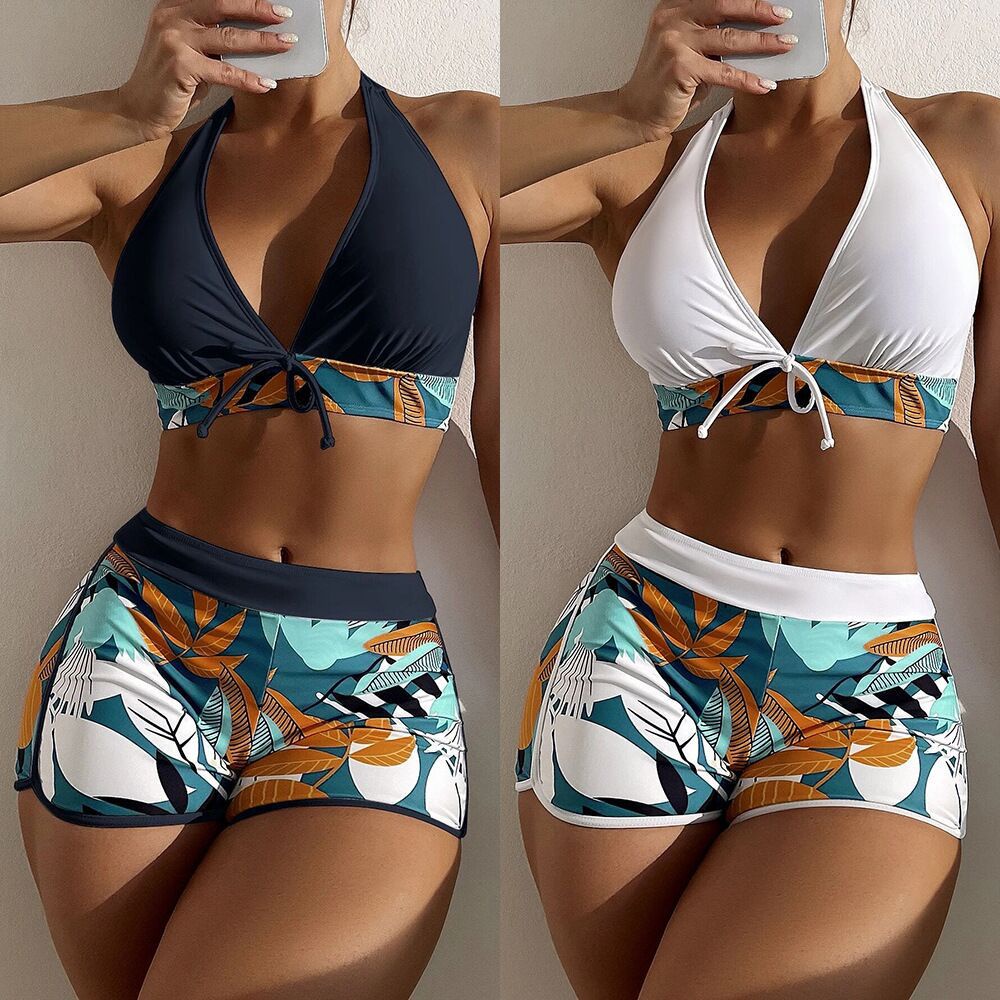 Traje De Baño Para Mujer Con Volantes De Hombro Fuera Sexy Apretado Color  Sólido Split Trajes Ropa De Playa Bikini Conjunto