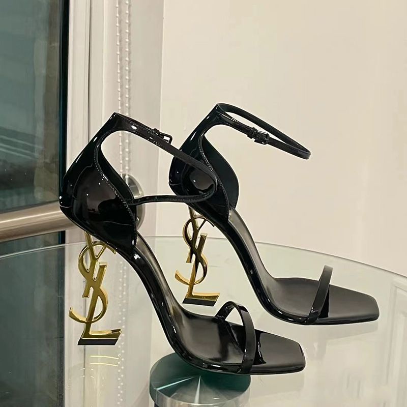 ysl Saint Laurent Zapatos De Tac n Alto Mujer Sexy Letra Hebilla Plana Sandalias Met licas