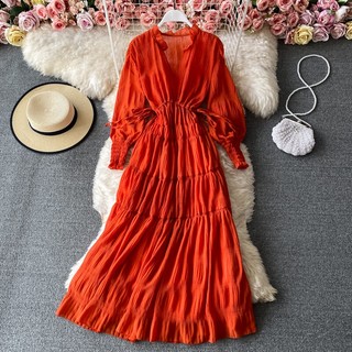 Vestidos Largos De Las Mujeres Fiesta De La Boda Año Nuevo 2022 Vintage  Chic Satén Rojo Maxi V-Cuello Bronceado Banquete Noche Elegante Vestido De