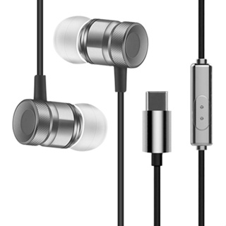 Auriculares de metal con cable USB tipo C en la oreja Auriculares