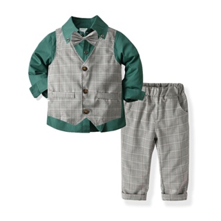 Conjunto de ropa de algodón de manga larga para bebés y niños, 3 piezas,  camisa + chaleco + pantalones, traje casual para niños pequeños (rosa, 3-4