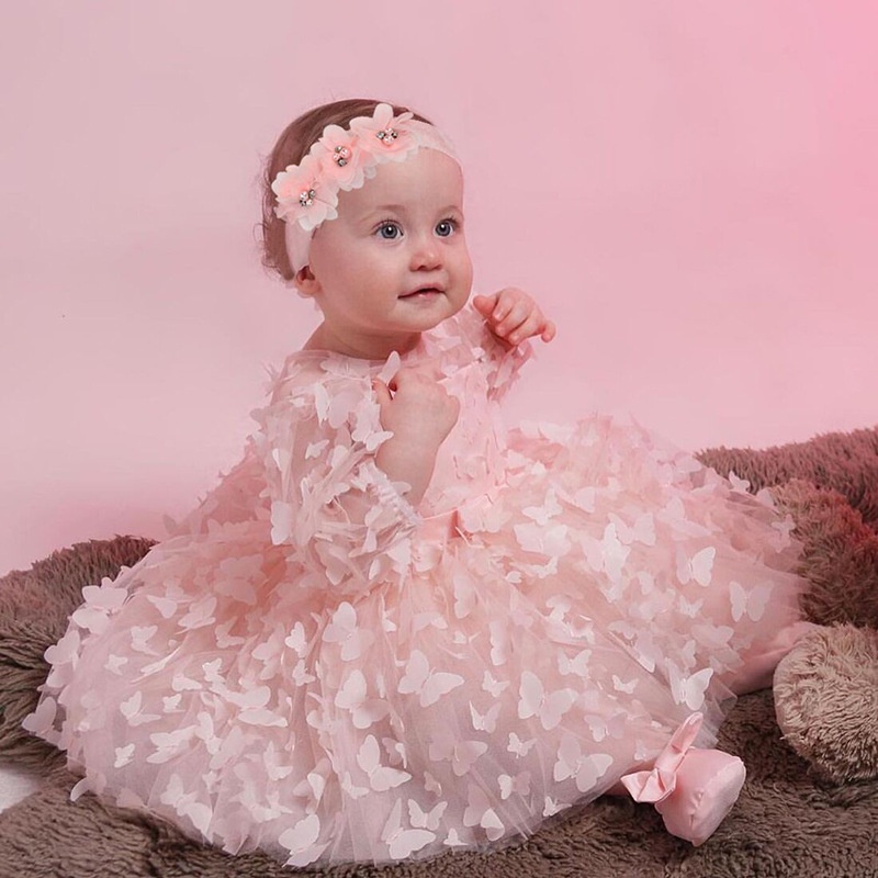 Rosa Vestidos Elegantes Para Bebes De Meses 3-24 Meses Vestido De