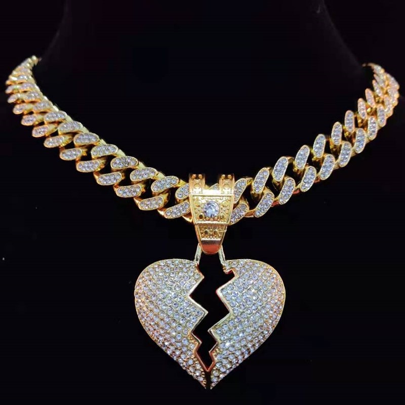 Collar Con Colgante De Corazón De Miami Cadena Cubana De 13 Mm Shopee