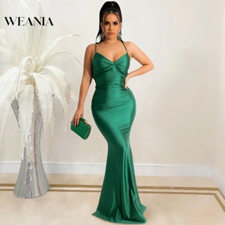 El verano vestidos casual elegante mujer sexy de seda satén verde