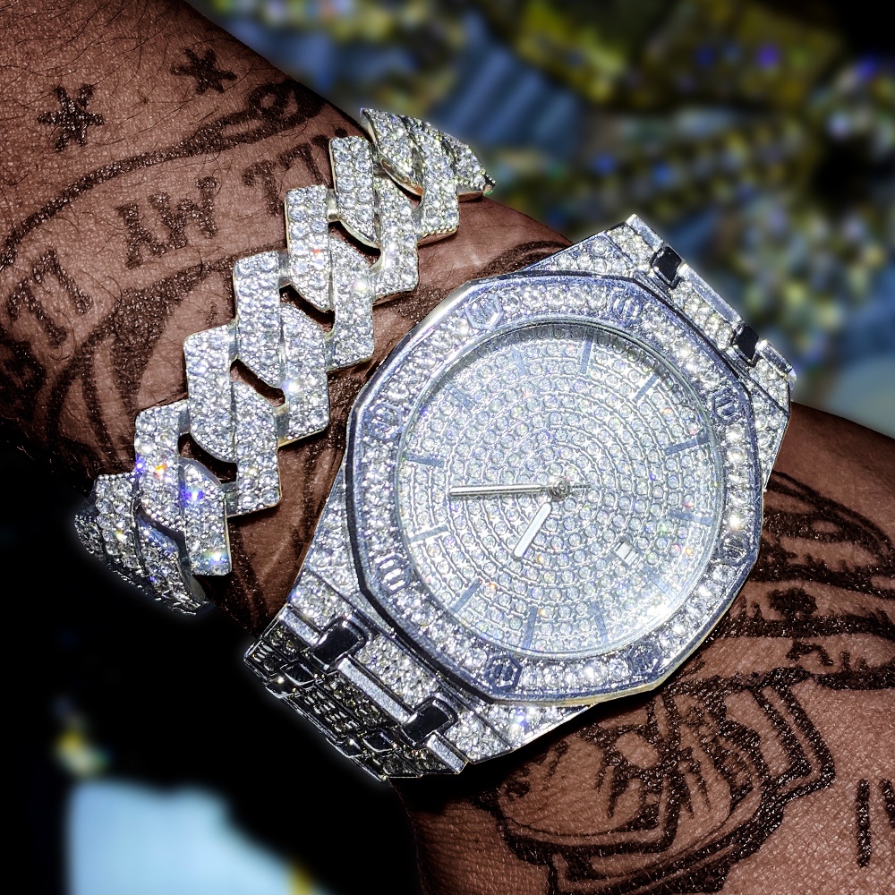 Nuevo Estilo Iced Out Mujeres Relojes Pulsera De Oro Senoras De Lujo AAA Rhinestone Cubano Cadena De Enlace Reloj Bling Joy